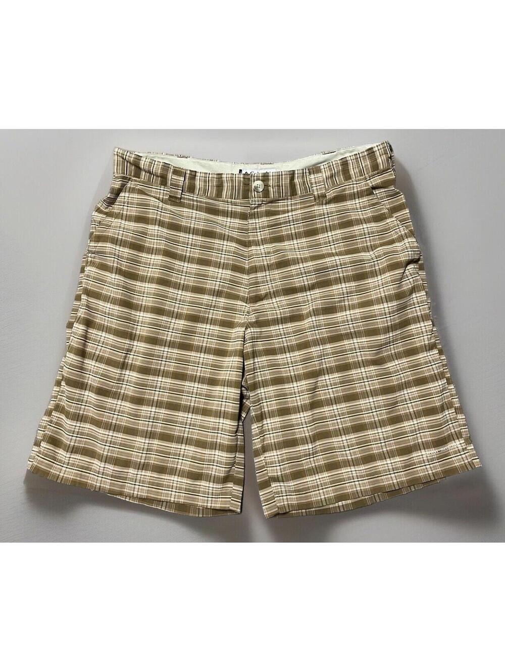 Columbia Titanium Shorts Mens 36 Lightweight Stretch Omni-Shield Brown Plaid